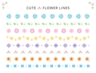 シンプルな花のラインセット　素材
