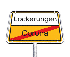 3d Illustation - Ortsschild - Ortstafel - Corona - Lockerungen - Freisteller - Freigestellt