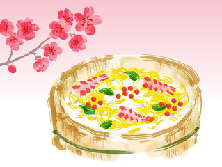 ちらし寿司の手描き和風イラスト