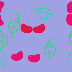 Horizontal decorative colored cherry. Hand drawn.