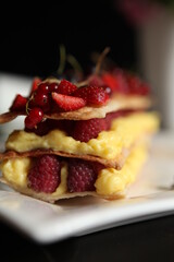 cakes, custard and fresh berries