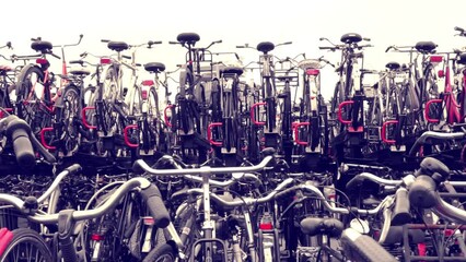 Two-Tier Bicycle Parking in Amsterdam. Stylization