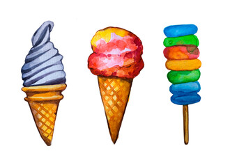 ice cream cone hand painted watercolor