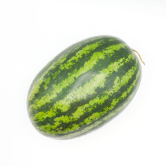A whole fresh watermelon on white background.