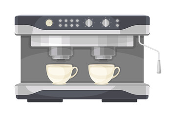 Coffee Brewing with Electric Coffeemaker and Cup as Cafe Cooking Appliance Vector Illustration