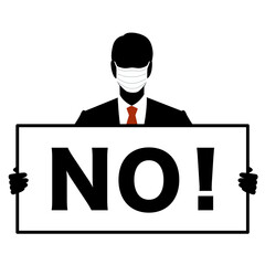 Silhouette of the man wearing a mask having a card NO!