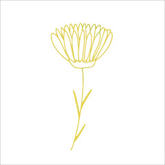 Single element gold flower in doodle style. Hand drawn vector illustration.