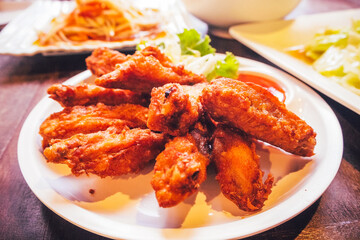 Fried chicken  in white plate.