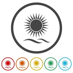 Water wave and sun ring icon, color set