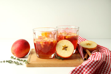 Concept of alcohol drink with Sangria on white table