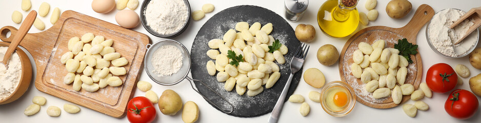 Concept of cooking with raw potato gnocchi, top view - Powered by Adobe