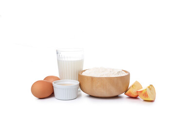 Ingredients for cooking cake isolated on white background