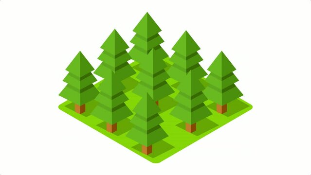 Isometric 3d trees forest camping nature elements white motion, animation
