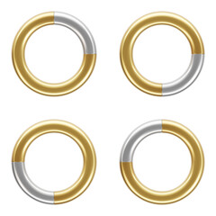 Combination of gold and silver ring. Realistic metal objects over true white background. Trendy 3d illustration.