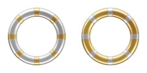 Naklejka premium Combination of gold and silver ring. Realistic metal objects over true white background. Trendy 3d illustration.