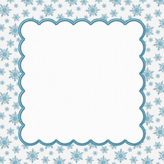 Winter border with blue snowflake on white