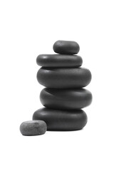 black spa stones isolated on white background .