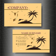 A business card for a marine company and a marine holiday. Company contact card. A two-sided image of a business card with a logo and contact details. Modern business card template design.
