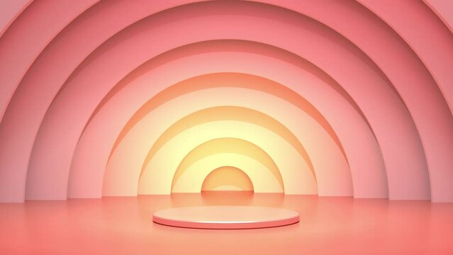 Animation of a peach-colored podium with geometric circles