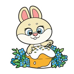 Cute cartoon bunny sprinkle sprinkles on Easter cake color variation for coloring page isolated on white background