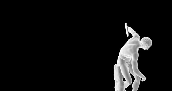 Ancient statue 3D model released in CC0 license, rotating in loop as minimal art background. Classical digital art wallpaper with copy space. Concept for digital NFT of greek and roman classical art.