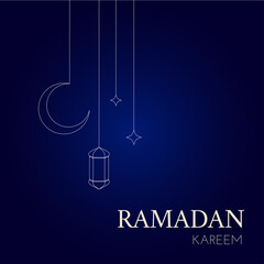 The Muslim feast of the holy month of Ramadan Kareem. Vector greetings design illustration with crescent, stars and lantern for your invitation card, banner, flyer, poster design, template.