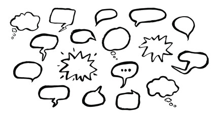 empty doodle chat bubble icon set hand drawn brush stroke with black ink, vector speech clouds collection
