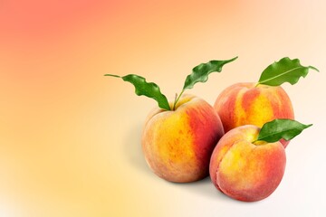 Collection of ripe fresh Pink Peach fruit with leaf