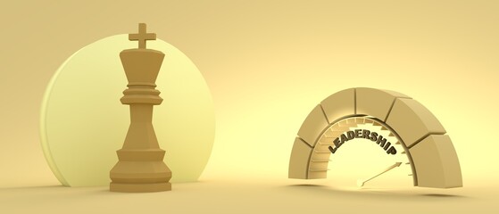 Piece of chess. The king low poly model and leadership measuring device with arrow and scale. 3D Render