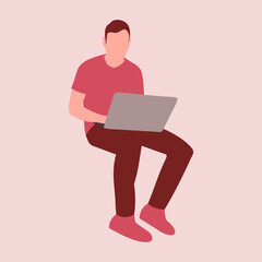 Vector image of a person working in front of his laptop