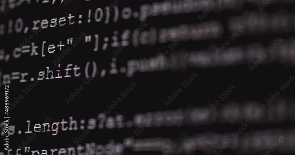 Fototapete 4K Close up shot programming tag code on PC Monitor. Background concept for programming and coding web development.
