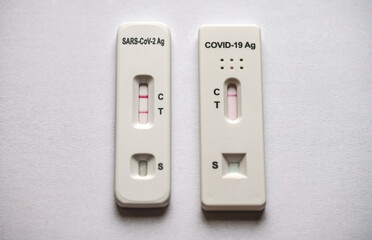 Positive and negative Antigen Rapid Test for Coronavirus.