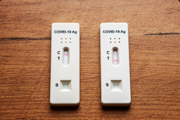 Positive and negative Antigen Rapid Test for Coronavirus.