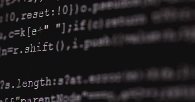 4K Close up shot programming tag code on PC Monitor. Background concept for programming and coding web development.