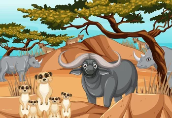 Wild animals in savanna forest scene © blueringmedia