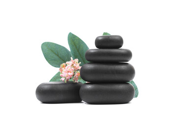 black spa stones isolated on white background .