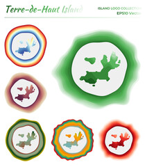 Terre-de-Haut Island logo collection. Colorful badge of the island. Layers around Terre-de-Haut Island border shape. Vector illustration.