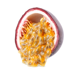 Passion fruit isolated on white background. Half of passionfruit or maracuya, exotic fruit. Clipping path.