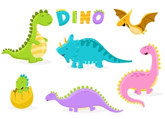 Obraz premium Collection Of Cute Dinosaur Characters