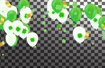 Template Design banner with balloons on happy St. Patrick's Day. effect clover. Simple for the site, shop, magazine promotions. shamrock leaves pattern background. with place for text.
