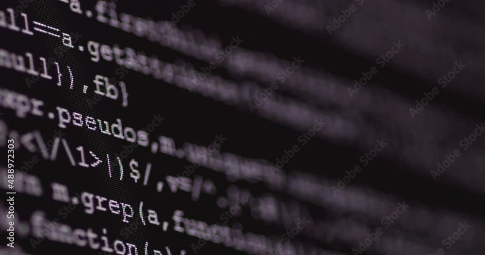 Leinwandbilder 4K Close up shot programming tag code on PC Monitor scroll down. Background concept for programming and coding web development.