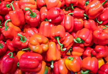 red sweet pepper on the counter of the store