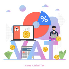 Flat Market Research Concept vector illustration with computer