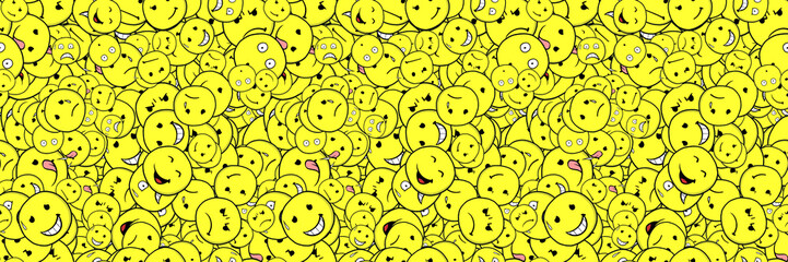 Viele gelbe Emoticons als nahtloser Panorama Hintergrund