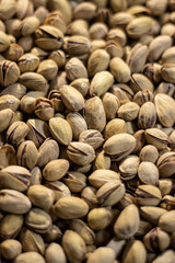 Delicious roasted pistachios as background