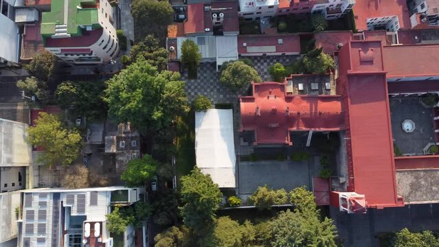 Top View of the Parish of Santo Domingo de Guzman in Insurgentes Mixcoac Colony in Mexico City at Sunrise