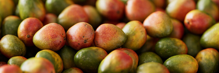 Viele reife bunte Mangos als Hintergrund Textur