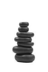 black spa stones isolated on white background .