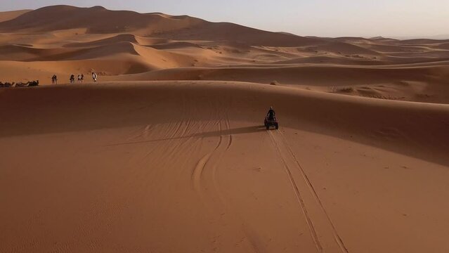 AERIAL: ATV Driving in Sahara Desert