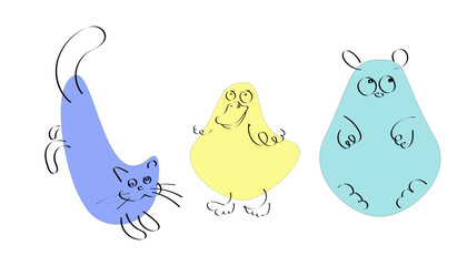 Funny baby animals color with lines set